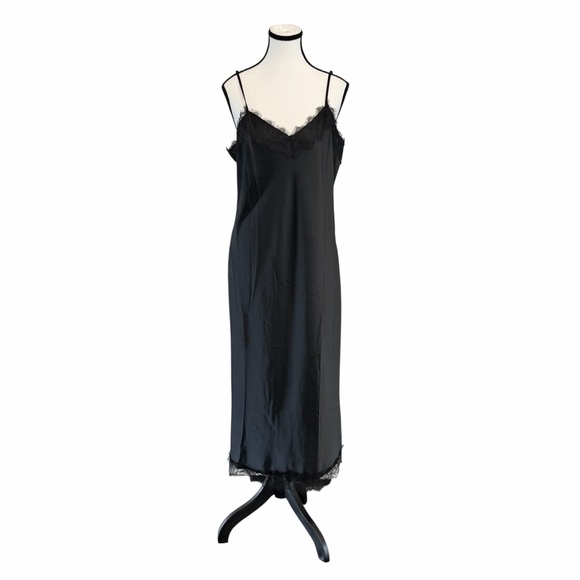 🖤 NWT A New Day Satin Lace Trim Midi Slip Dress Black XL - Picture 4 of 6